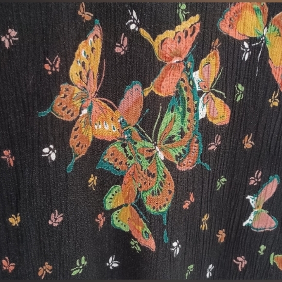 90s Butterfly Slinky Crepe Jacqueline Lauren Stretch Button Up Whimsygoth Blouse - Picture 13 of 16